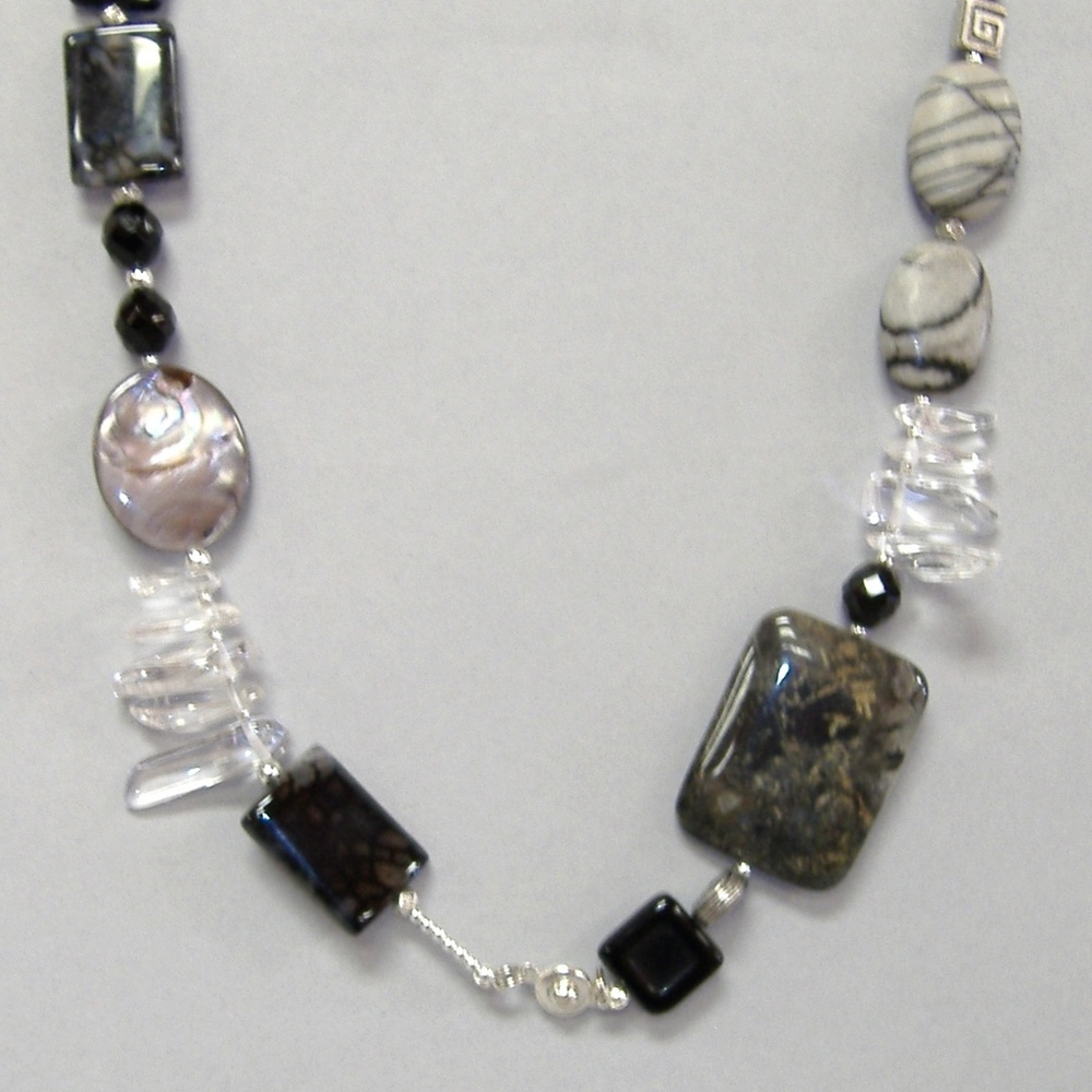 Black Gemstone Beaded Necklace Chunky Onyx Obsidian